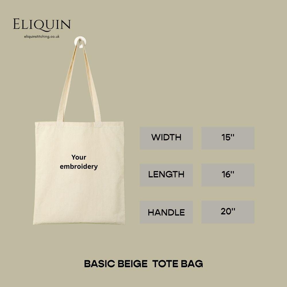 Personalised Embroidery 100% Natural Cotton Tote Bag (Line Sketching + Text)