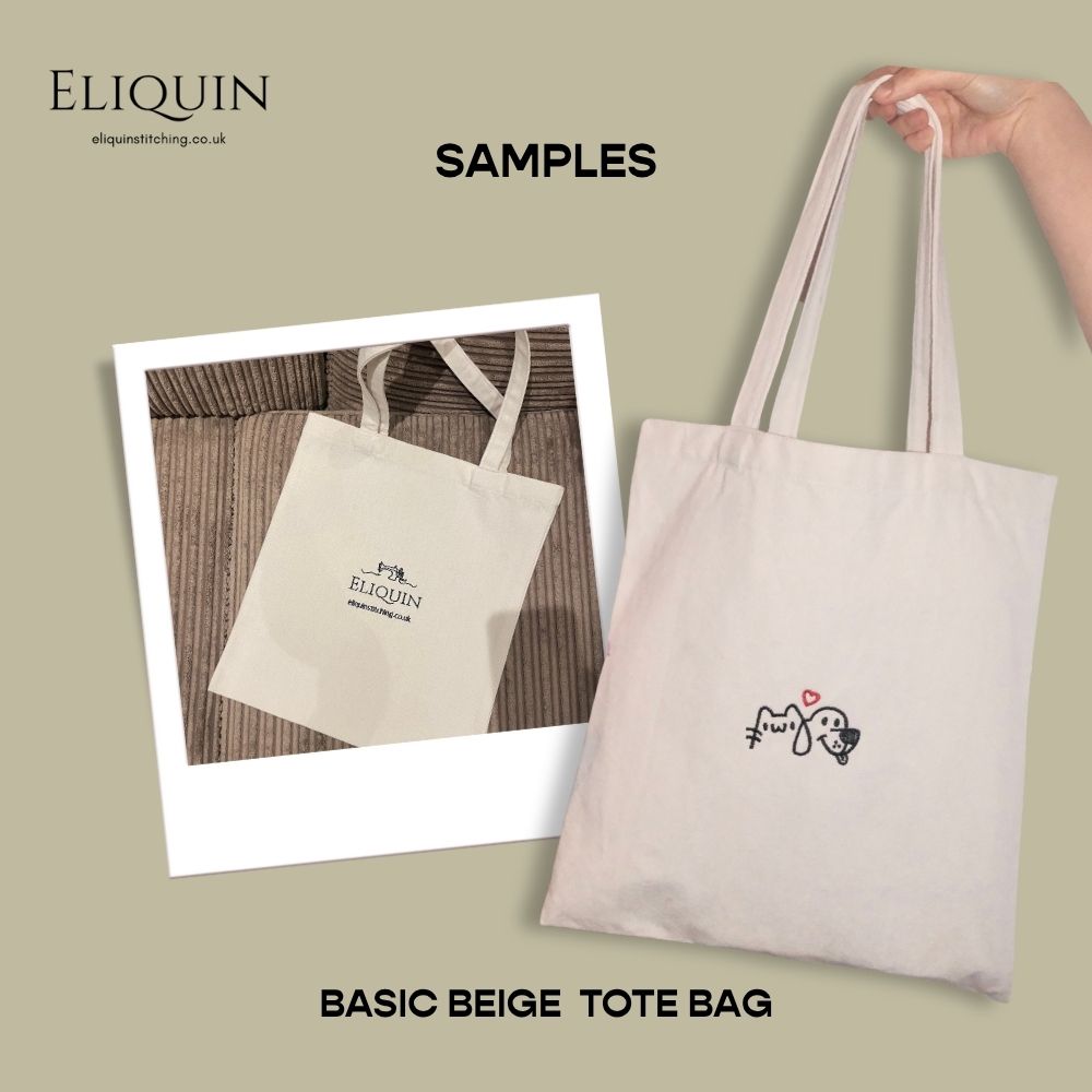 Personalised Embroidery 100% Natural Cotton Tote Bag (Line Sketching + Text)