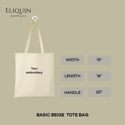 Personalised Embroidery 100% Natural Cotton Tote Bag (Line Sketching + Text)