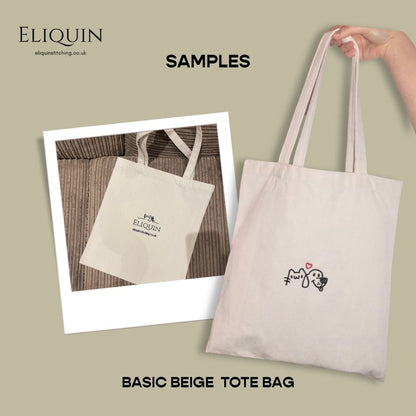 Personalised Embroidery 100% Natural Cotton Tote Bag (Line Sketching + Text)